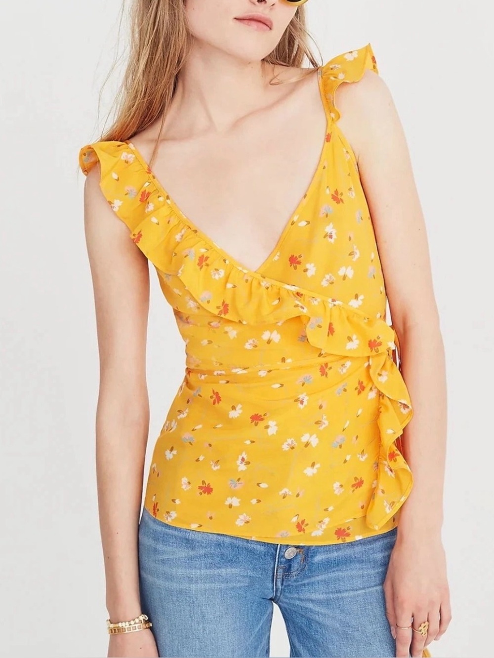 Madewell 100% silk floral wrap top, size 6
